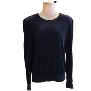 Juicy Couture Navy Velour Velvet Crew Neck Womens Top EUC Y2K